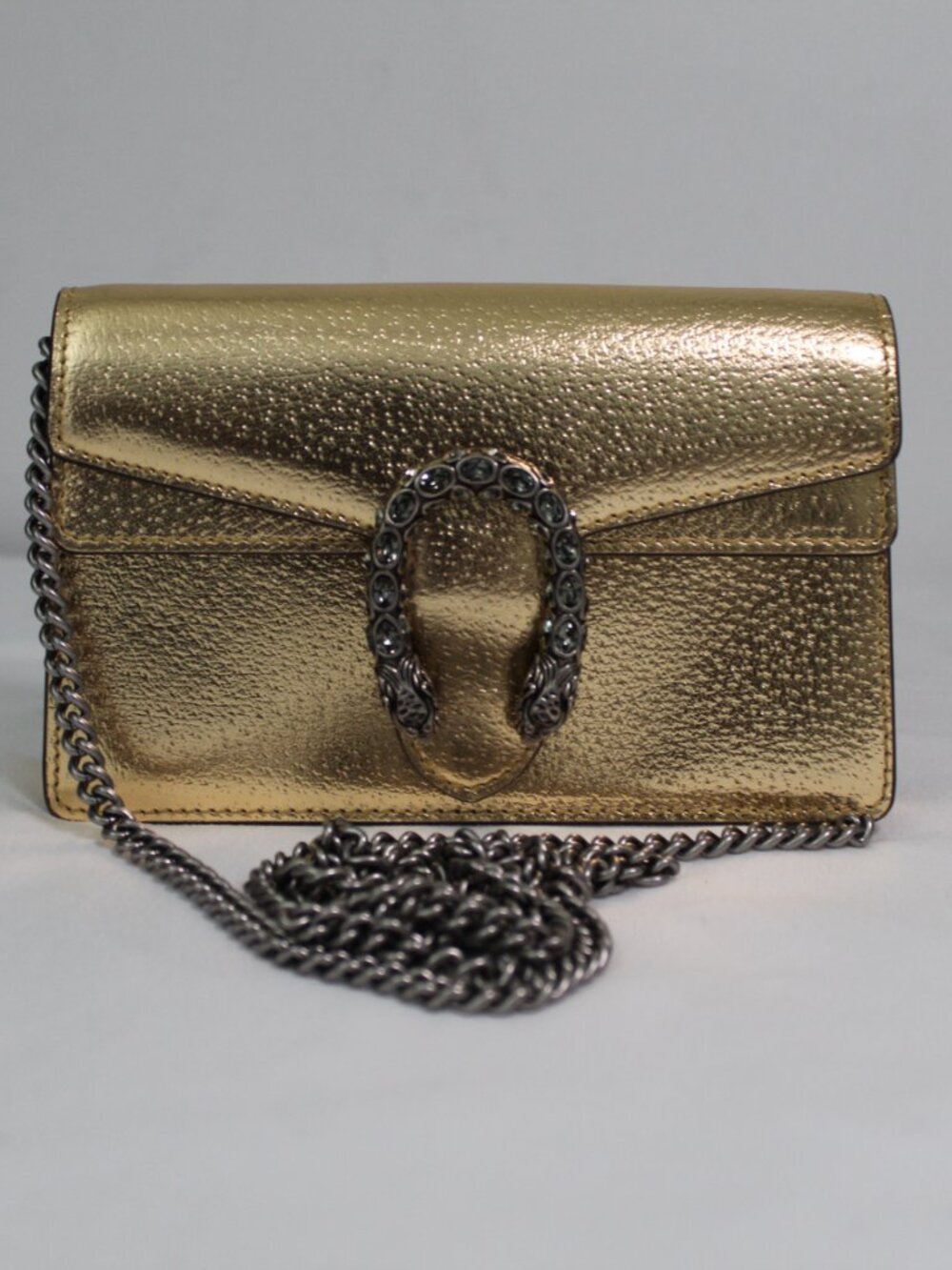 Gucci Calfskin Dionysus Gold Metallic Super Mini Crossbody Shoulder Bag